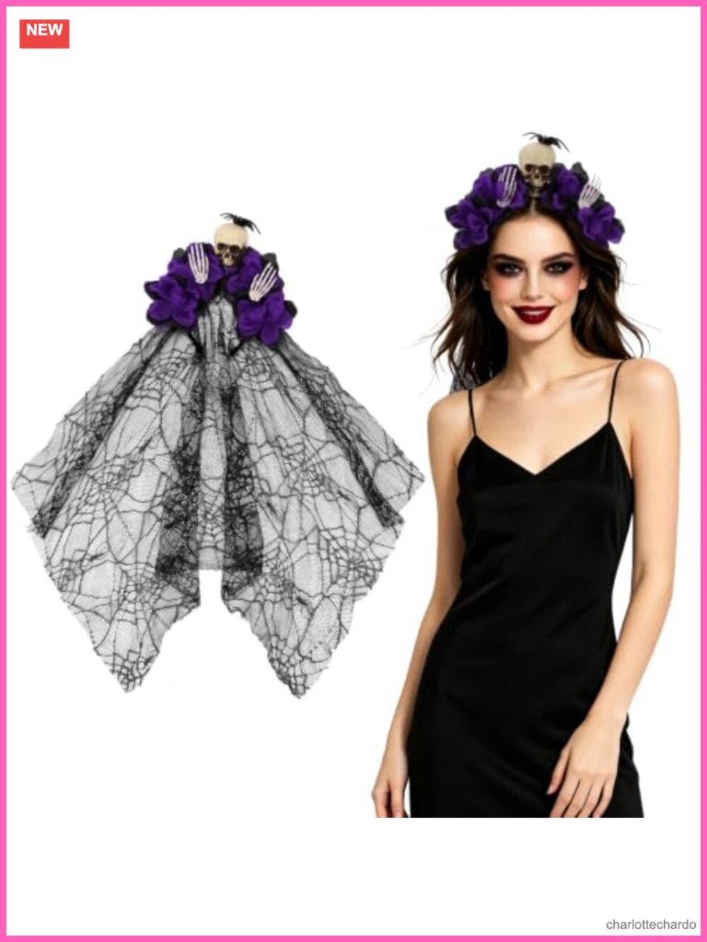 Gothic Day of the Dead Headband Skull Skeleton Hand Spider Lace Veil Costume